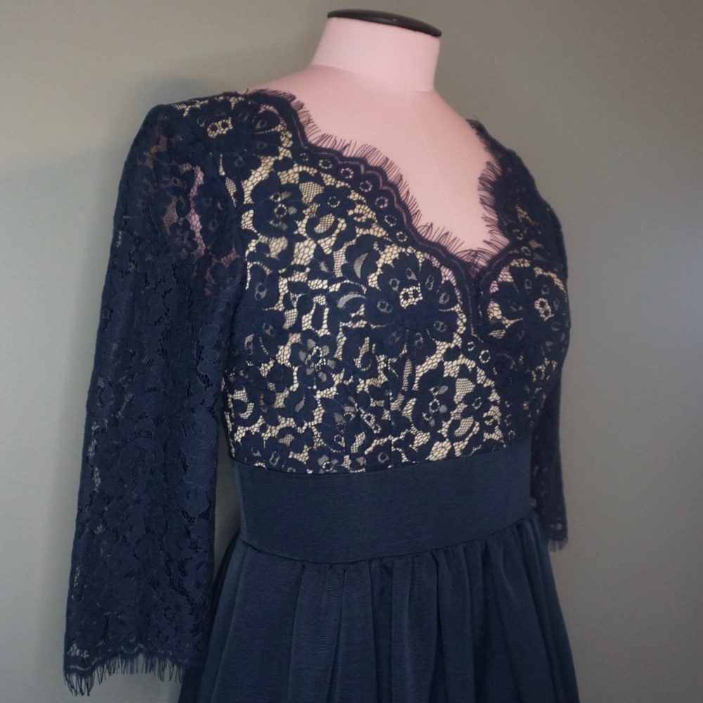 ELIZA J Navy Lace & Faille Dress